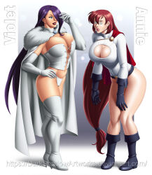  bare_legs belt boots breasts cape cleavage cleavage_cutout corset cosplay costume dc_comics emma_frost female_only femdom femsub gloves happy_trance high_heels huge_breasts knee-high_boots large_breasts legs leotard long_hair marvel_comics open_mouth original power_girl purple_hair red_hair spiral_eyes super_hero superman_(series) symbol_in_eyes text white_queen x-men 