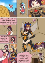  bee_girl bee_suit breasts comic drone empty_eyes femsub humor mythkaz red_eyes reimu_hakurei speech_bubble tagme text thought_bubble touhou undressing visor wings 