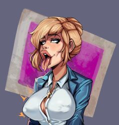 absurdres bimbofication breast_expansion breasts cleavage collarbone crossed_eyes drool erect_nipples_under_clothes eye_roll eyelashes female_only femsub kate_marsh large_breasts large_lips life_is_strange mind_break open_mouth reliusmax tongue tongue_out transformation