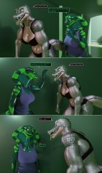 3d breasts comic crocodile_girl dialogue furry kathy_(thalarynth) muscle_girl original scalie snake_girl speech_bubble story text thalarynth_(manipper) tongue tongue_out trigger unusual_pupils