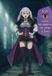  ai_art black_clover dialogue grey_hair large_breasts long_hair noelle_silva text thedivergence1997 twintails