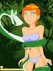  animated animated_eyes_only animated_gif ben_10 bra breasts coils disney earrings femsub gwen_tennyson happy_trance hypnotic_eyes jewelry jimryu kaa kaa_eyes large_breasts open_mouth orange_hair panties short_hair smile snake the_jungle_book underwear western 