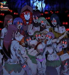 blood breasts bruise censored cyberunique death femdom futanari glowing glowing_eyes high_school_of_the_dead large_breasts long_tongue magic nightmare_fuel penis rape zombie
