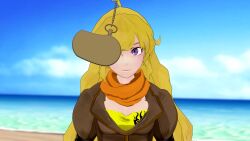 3d ahoge animated blonde_hair female_only femsub open_mouth pendulum purple_hair rwby solo spiral_eyes very_long_hair video vynil yang_xiao_long
