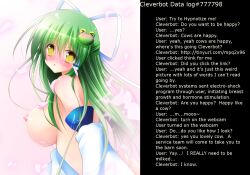 blush breast_expansion breasts caption clever_bot clothed_exposure empty_eyes erect_nipples female_only femsub gloves green_hair hair_ribbon huge_breasts hypnotic_video ivoryscratch_(manipper) lactation large_breasts long_hair looking_at_viewer looking_back manip open_clothes opera_gloves osashin ribbon sanae_kochiya solo tech_control text touhou yellow_eyes