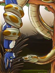  bunny_boy coils dazed furry hanging_down hypnotic_eyes kaa_eyes male_only malesub original ring_eyes royalty_(artist) snake topless 