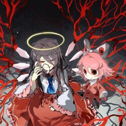  androgynous_dom bad_end black_eyes blood clothed corruption dress evil_smile eye_color_change fairy femsub glasses halo kirby_(series) levitation looking_at_viewer miracle_matter nintendo non-binary non-binary_dom pink_hair possession queen queen_ripple red_sclera ribbon_(kirby) royalty short_hair sitting smile spoilers very_long_hair wings wreathmint zero_two_(kirby) 
