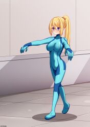  blonde_hair bodysuit empty_eyes erect_nipples erect_nipples_under_clothes expressionless large_ass large_breasts metroid_(series) nintendo samus_aran tagme thick_thighs tight_clothing yakai zero_suit zombie_walk 