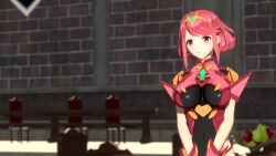  3d animated bodysuit bottomless dissolving_clothes earrings femsub fingerless_gloves gloves large_breasts nintendo nipples nude open_mouth pyra_(xenoblade) red_eyes red_hair short_hair shorts topless video vynil xenoblade_chronicles xenoblade_chronicles_2 yellow_eyes 