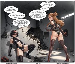   ai_art ass brown_hair devianbar dialogue empty_eyes erika_(pokemon) femsub jasmine large_breasts latex long_hair nintendo pokemon team_hypno team_rocket tech_control text visor