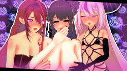  black_hair bondage cbhm elizabeth_rose_bloodflame femdom femsub heart_eyes hololive hololive_english horns laplus_darkness multicolored_hair multiple_girls multiple_subs nerissa_ravencroft red_hair virtual_youtuber 