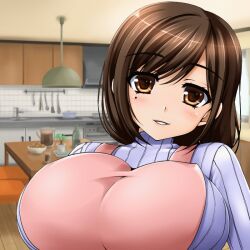 animated animated_gif blush breasts brown_hair femsub happy_trance huge_breasts long_hair open_mouth original smile spiral zemi_mama 