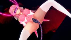  3d animated arms_behind_back bangs black_background blush bottomless breasts cables corruption erect_nipples erect_nipples_under_clothes espher_(saint_quartz) female_only femsub hair_ornament koikatsu! large_breasts leotard long_hair magical_girl moawi1 navel pink_hair pussy_juice saint_quartz sex sex_toy simple_background socks solo spread_legs sweat thighhighs torn_clothes vaginal vibrator video visor wires 