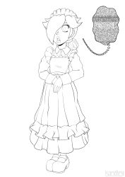  dress empty_eyes femsub greyscale hair_buns hair_covering_one_eye kandlin maid nintendo princess_rosalina skirt standing_at_attention super_mario_bros. thought_bubble 