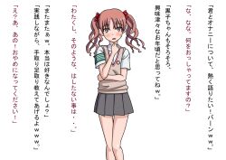  a_certain_scientific_railgun blush female_only femsub karaage_54 kuroko_shirai school_uniform text translation_request twintails white_background 
