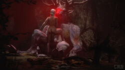  3d absurdres bottomless ciri cirilla_fiona_elen_riannon femsub fiend glowing glowing_eyes horns hypnotic_eyes large_penis maledom monster monster_boy nude penis red_eyes the_witcher topless witcherres 
