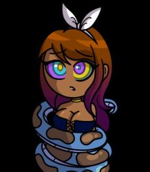 ahka_(cambridge_circle) animated animated_gif bow brown_hair cambridge_circle catatouille101 clothed coils cummingsoonent dakota_(catatouille101) femsub gulp jewelry kaa_eyes magical_girl original purple_hair