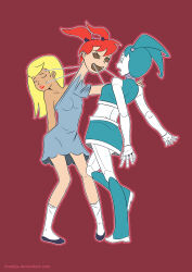 blonde_hair body_control breasts closed_eyes cyan_hair female_only femdom femsub jenny_wakeman living_costume long_hair my_life_as_a_teenage_robot nickelodeon nightmare_fuel open_mouth possession red_hair rhaokja robot short_hair sleeping small_breasts tech_control twintails