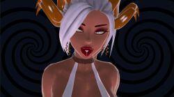  3d animated animated_gif cleavage dark_skin demon_girl hypnotic_eyes hypnovideo large_hips lipstick monster_girl open_mouth seizure_warning spiral_eyes succubus symbol_in_eyes tongue tongue_out virtual_youtuber western 