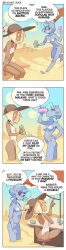 absurdres alien alien_girl altered_common_sense ass aware beach bex_&amp;_keit bex_(lekroox) bikini black_sclera blonde_hair blue_eyes border breasts chair choker cleavage collarbone comic consensual dialogue drugs elf_ears english_text female_only femsub gone_wrong hat humor hypnotic_drink hypnotic_drug keit_(lekroox) lekroox leotard midriff multiple_girls multiple_subs navel outdoors short_hair single_hair_bun sitting small_breasts smile speech_bubble swimsuit text tight_clothing