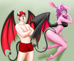 ass barefoot bat_wings blue_eyes bra bunny_ears bunny_girl crossed_arms d-zen_(vanillahypnotist) demon demon_boy demon_girl elf_ears empty_eyes feet femsub floating furry happy_trance horns incubus licking_lips lingerie maledom non-human_feet original painting-pangolin panties pink_skin purple_hair red_hair sakura_(gamin_gryff) short_hair standing succubus tail tongue transformation underwear wings yellow_eyes