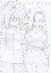 android_18 android_21 banshou breasts dragon_ball dragon_ball_fighterz expressionless female_only femsub large_breasts multiple_girls multiple_subs sketch traditional