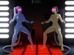 4headboiii ahegao alien alien_girl barriss_offee blue_skin brown_hair chair cuffs femsub green_skin large_breasts long_hair nude purple_hair pussy_juice restrained riyo_chuchi short_hair signature small_breasts spiral star_wars tattoo tech_control tongue tongue_out twintails vaginal visor