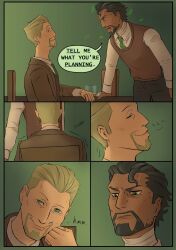 beard comic dark_skin elias_bouchard jonathan_sims male_only maledom malesub resisting smile speech_bubble sweetmapple the_magnus_archives