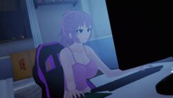  3d angry animated breasts cleavage confused crystal_(zko) drool eye_roll female_only femsub huge_breasts koikatsu! monitor original shirt_lift tech_control trance_break v video 