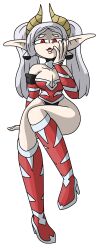  alternate_costume aura_(frieren:_beyond_journey's_end) bare_shoulders breasts cleavage clothed corruption demon_girl elf elf_ears eye_color_change female_only femdom frieren frieren:_beyond_journey's_end horns possession protoybonnie red_eyes slit_pupils twintails white_hair 