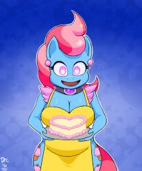 apron breasts cake collar dr._chaos femsub food furry glowing glowing_eyes happy_trance heart heart_eyes horse_girl hypnotic_accessory large_breasts mrs._cake my_little_pony naked_apron pink_hair stepfordization symbol_in_eyes tray 