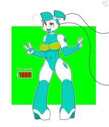 blue_hair breasts cables corruption crisisaura femsub jenny_wakeman large_breasts my_life_as_a_teenage_robot nickelodeon open_mouth red_eyes robot standing tech_control tongue tongue_out v