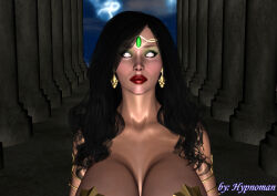 3d black_hair blush breasts cleavage earrings ella_(hypnoman) expressionless female_only femsub huge_breasts hypnoman jewelry long_hair looking_at_viewer milf original pov pov_dom solo white_eyes
