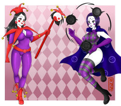 black_hair clown clown_girl clownification costume dc_comics demon_girl face_paint female_only femdom femsub jestrix_(sumdudehere) leotard long_hair purple_hair raven short_hair super_hero teen_titans white_skin