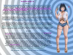absurdres archinoer blue_eyes breasts caption erect_nipples femsub hololive hololive_english kronii_ouro large_breasts manip nail_polish phone sandals short_shorts shorts spiral spiral_background spiral_eyes spiraleditor_(manipper) spiralwash_eyes symbol_in_eyes text thick_thighs thighs virtual_youtuber