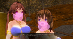 3d breasts brown_hair custom_maid_3d_2 empty_eyes female_only femdom femsub happy_trance harem_outfit large_breasts pink_eyes purple_eyes sennoudaisuki text translated
