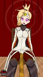 absurdres blonde_hair chair female_only hypno_ninja kaa_eyes mercy overwatch pendulum pocket_watch ring_eyes solo stage stage_hypnosis text