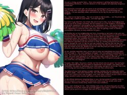  ai_art blush caption caption_only cheerleader elwes_(generator) female_only femdom hikke_(manipper) huge_breasts hypnotic_breasts looking_at_viewer manip miniskirt open_clothes open_mouth original pov pov_sub short_skirt sweat text 