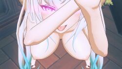  3d animated blue_eyes blush bouncing_breasts celestia_quartz femsub glowing_eyes grey_hair happy_trance heavy_eyelids koikatsu! looking_at_viewer moawi1 multicolored_hair nude sex smile sound tongue tongue_out twintails video 