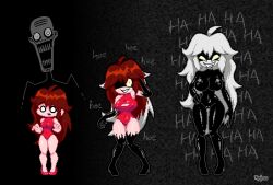 corruption demon_girl evil_smile femsub friday_night_funkin&#039; girlfriend_(friday_night_funkin&#039;) glowing_eyes growth hair_color_change hourglass_figure large_breasts laughing long_hair maledom monster_girl nndy00 pixel_art red_dress red_hair sequence sharp_teeth shiny_skin torn_clothes transformation troll_girlfriend white_hair wide_hips yellow_eyes