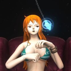  3d animated animated_gif femsub large_breasts long_hair nami_(one_piece) one_piece orange_hair pendulum saiminsensei 