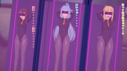 3d aqua_(konosuba) artist_request blonde_hair blue_hair brown_hair darkness_(konosuba) femsub kono_subarashii_sekai_ni_shukufuku_wo! large_breasts long_hair megumin_(konosuba) shadaloo_dolls short_hair small_breasts street_fighter tech_control text translation_request visor