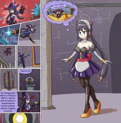  comic dialogue female_only femsub genshin_impact happy_trance hypnotic_accessory maid maid_headdress mona_(genshin_impact) mythkaz tagme text 