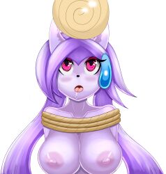 blush bondage breasts dragon_girl drool ecstacy_(icyblue) female_only femsub freedom_planet furry horns large_breasts long_hair open_mouth purple_hair sash_lilac  solo spiral spiral_eyes symbol_in_eyes tongue tongue_out topless twintails