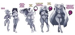 bimbofication brain breast_expansion breasts britney_(hugothetroll) cleavage comic dark_skin earrings female_only femdom gradient_text huge_breasts hugothetroll jewelry long_hair midriff original ponytail possession sequence slime text transformation twintails