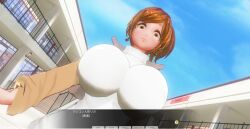 3d breasts brown_eyes brown_hair custom_maid_3d_2 empty_eyes expressionless female_only femsub huge_breasts kamen_writer_mc mantra open_mouth rika_(made_to_order) text thought_bubble translated
