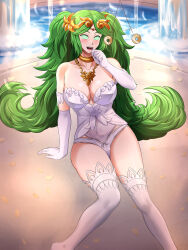  beach blush cleavage coin collar corset crown female_only femsub glowing_eyes goddess green_hair happy_trance hocen_hosen jewelry kid_icarus large_breasts large_hips lingerie long_hair looking_at_viewer manip misterman4_(manipper) necklace nintendo open_mouth opera_gloves palutena pendulum smile spiral_eyes tagme thighhighs twintails 