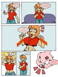 breasts comic crazycowproductions ghost large_breasts long_hair original red_hair resisting short_hair sketch text traditional transformation transgender