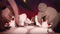  aura balls bandai_namco bare_shoulders black_nail_polish bottomless breasts brown_hair censored corruption digimon digimon_xros_wars eye_color_change faceless_male facial_markings femdom femsub gradient_background handjob harem heterosexual hypnotized_dom kotone_amano long_hair looking_at_viewer male_pov malesub nail_polish nene_amano nipples ponytail possession pov pov_sub red_background red_eyes ring_eyes shademon short_hair sisters smile thighs threesome topless yu-ta 