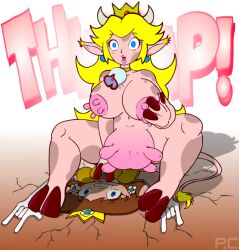  blonde_hair breast_udders breasts cow_girl cowbell crown earrings empty_eyes female_only femsub flattening happy_trance horns hypnotic_accessory jewelry large_breasts long_hair multiple_girls nintendo p.chronos princess princess_daisy princess_peach super_mario_bros. udders 